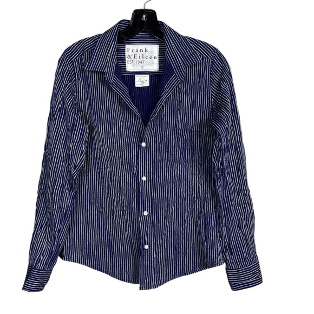 Frank Eileen Barry Shirt Small Blue Pinstripe Button up Italian‎ Cotton Tailored